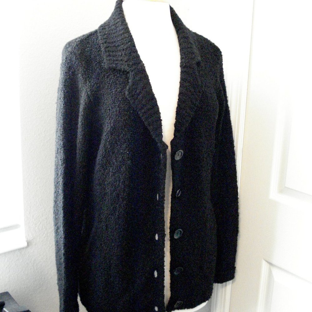 Black Acrylic Button Up Sweater Medium
